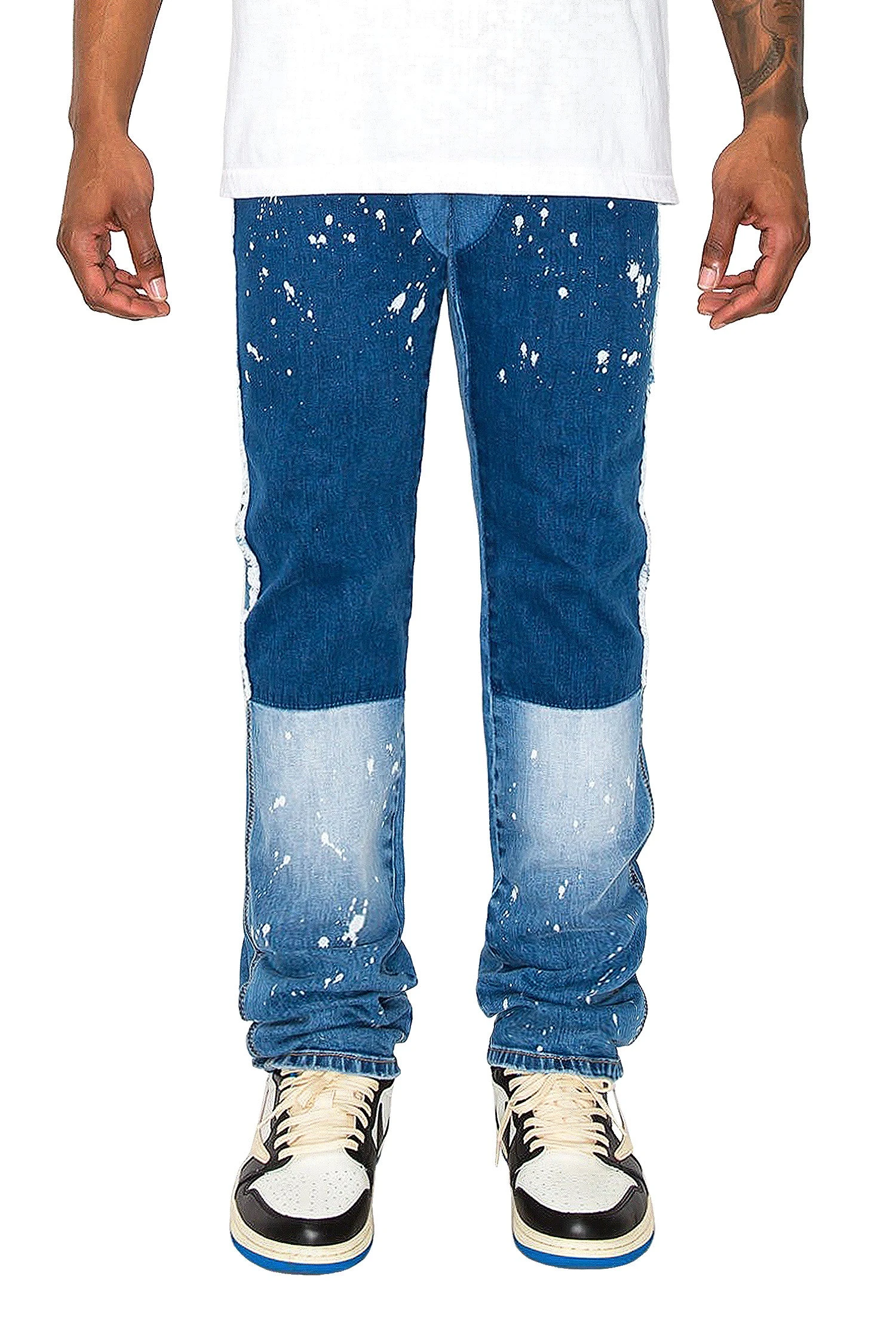 Men's Stacked Fit Repaired Paint Splatter Denim Jeans 3 Men's Stacked Fit Repaired Paint Splatter Denim Jeans