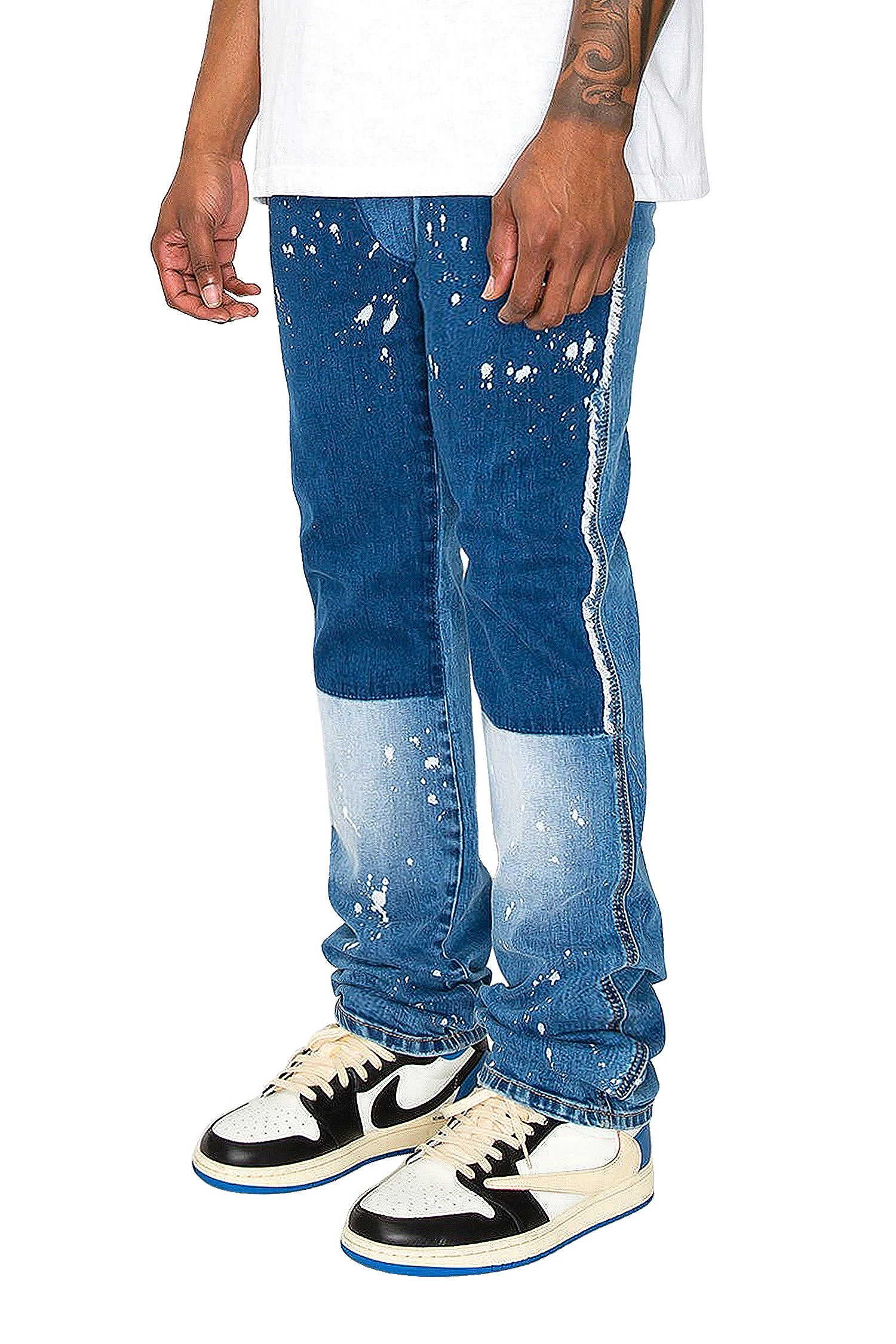 Men's Stacked Fit Repaired Paint Splatter Denim Jeans 4 Men's Stacked Fit Repaired Paint Splatter Denim Jeans - Image 2