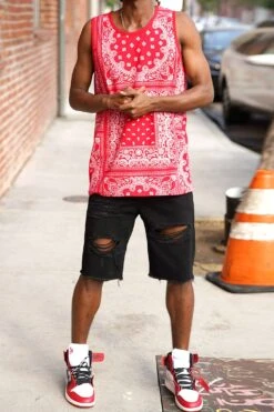 Men's Horizontal Solid Color Bandana Tank Top -Victorious 0001s 0000 TT106 RED 1