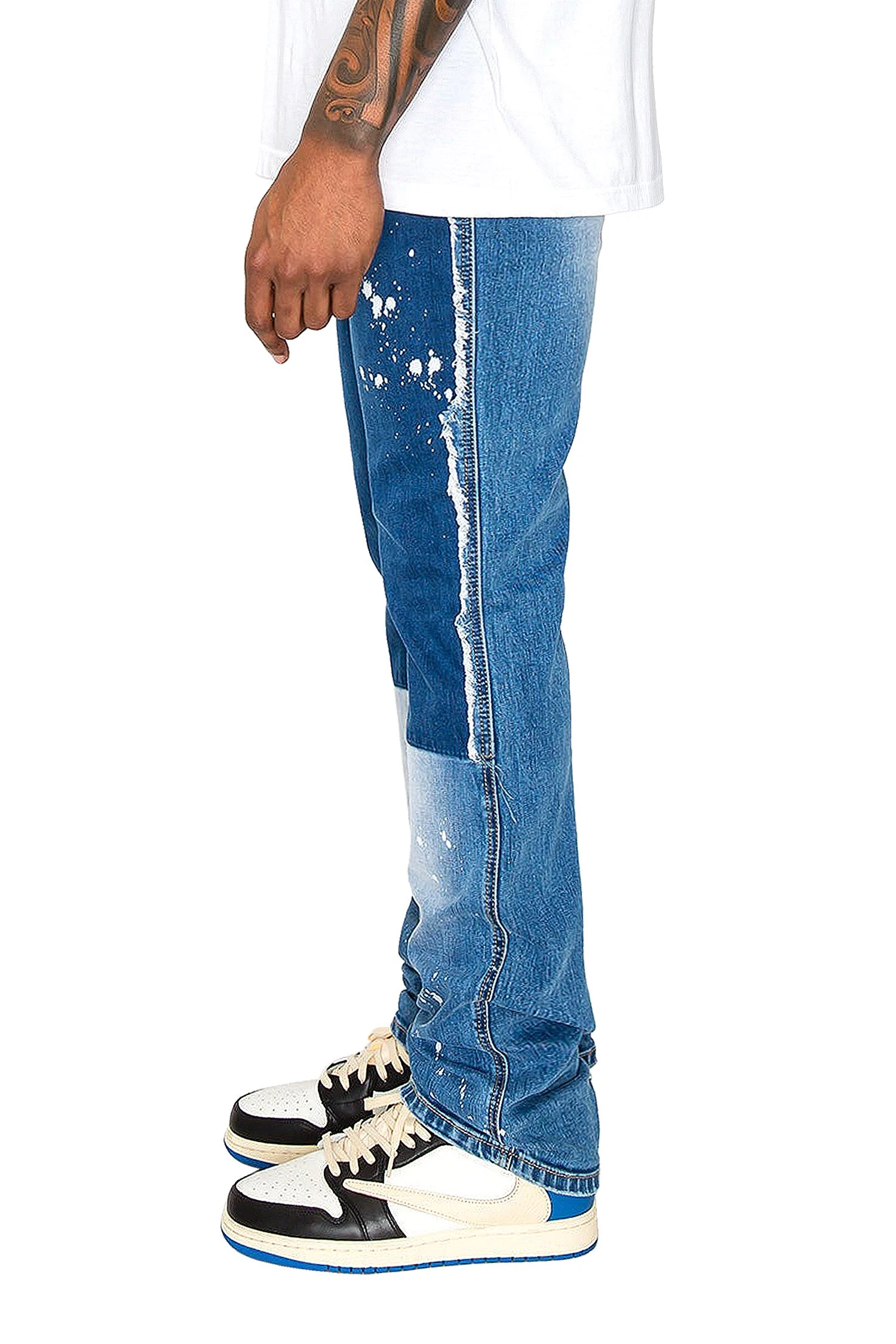 Men's Stacked Fit Repaired Paint Splatter Denim Jeans 5 Men's Stacked Fit Repaired Paint Splatter Denim Jeans - Image 3