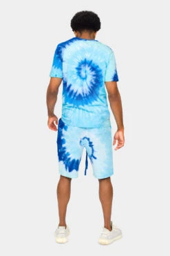 Pastel Contrast Swirl Tie Dye Cotton Shirt Shorts Set -Victorious 0002 JS58 TS7418 BLU 3