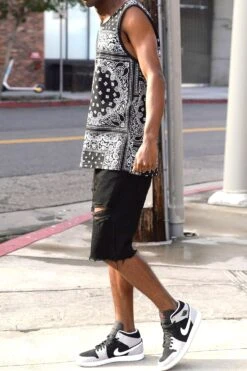 Men's Horizontal Solid Color Bandana Tank Top -Victorious 0002s 0001 TT106 BLACK 2