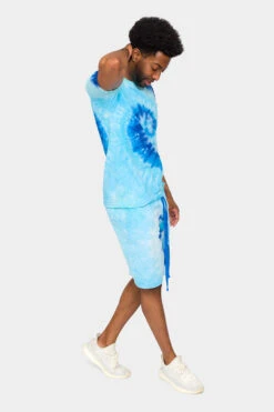 Pastel Contrast Swirl Tie Dye Cotton Shirt Shorts Set -Victorious 0003 JS58 TS7418 BLU 4