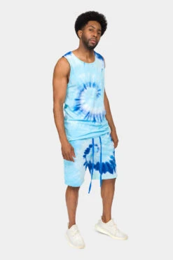 Pastel Contrast Swirl Tie Dye Cotton Tank Top Shorts Set 17 Pastel Contrast Swirl Tie Dye Cotton Tank Top Shorts Set -Victorious 0003 JS58 TT88 BLU 4