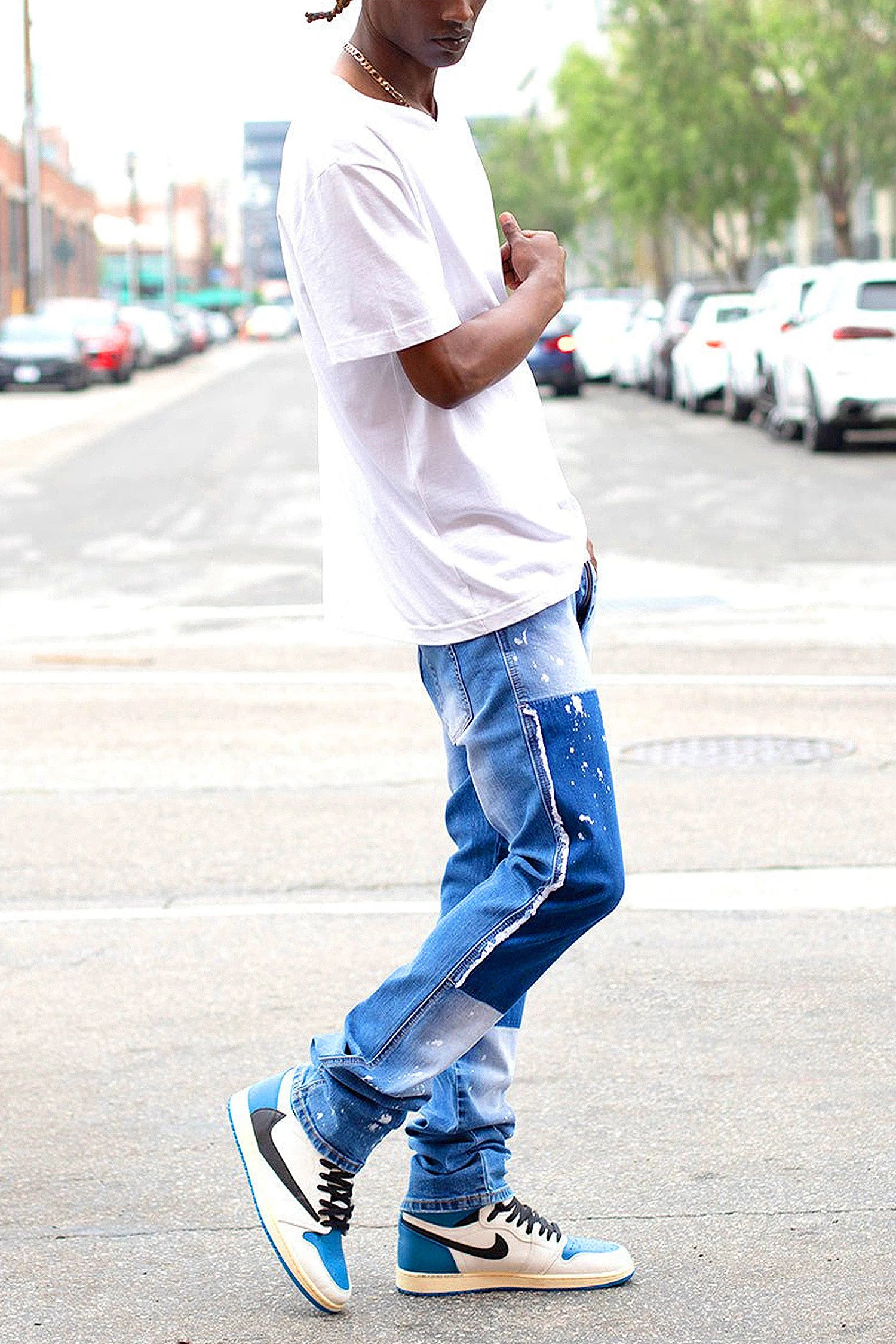 Men's Stacked Fit Repaired Paint Splatter Denim Jeans 9 Men's Stacked Fit Repaired Paint Splatter Denim Jeans - Image 7