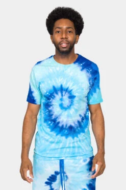 Pastel Contrast Swirl Tie Dye Cotton Shirt Shorts Set -Victorious 0004 JS58 TS7418 BLU 5