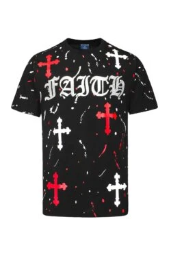 Men's Paint Splatter Faith Rhinestone Graphic T-Shirt -Victorious 0004 TS7495 BLK 1