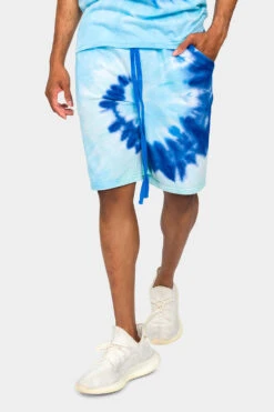 Pastel Contrast Swirl Tie Dye Cotton Shirt Shorts Set -Victorious 0005 JS58 TS7418 BLU 6