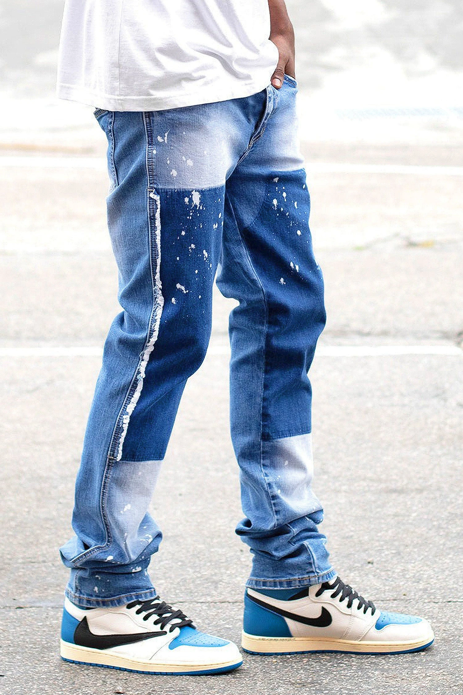 Men's Stacked Fit Repaired Paint Splatter Denim Jeans 8 Men's Stacked Fit Repaired Paint Splatter Denim Jeans - Image 6