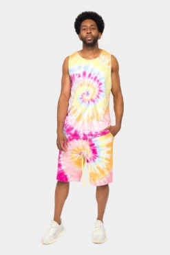 Pastel Contrast Swirl Tie Dye Cotton Tank Top Shorts Set 20 Pastel Contrast Swirl Tie Dye Cotton Tank Top Shorts Set -Victorious 0006 JS58 TT88 PST 1