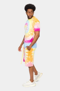 Pastel Contrast Swirl Tie Dye Cotton Shirt Shorts Set -Victorious 0007 JS58 TS7418 PST 2