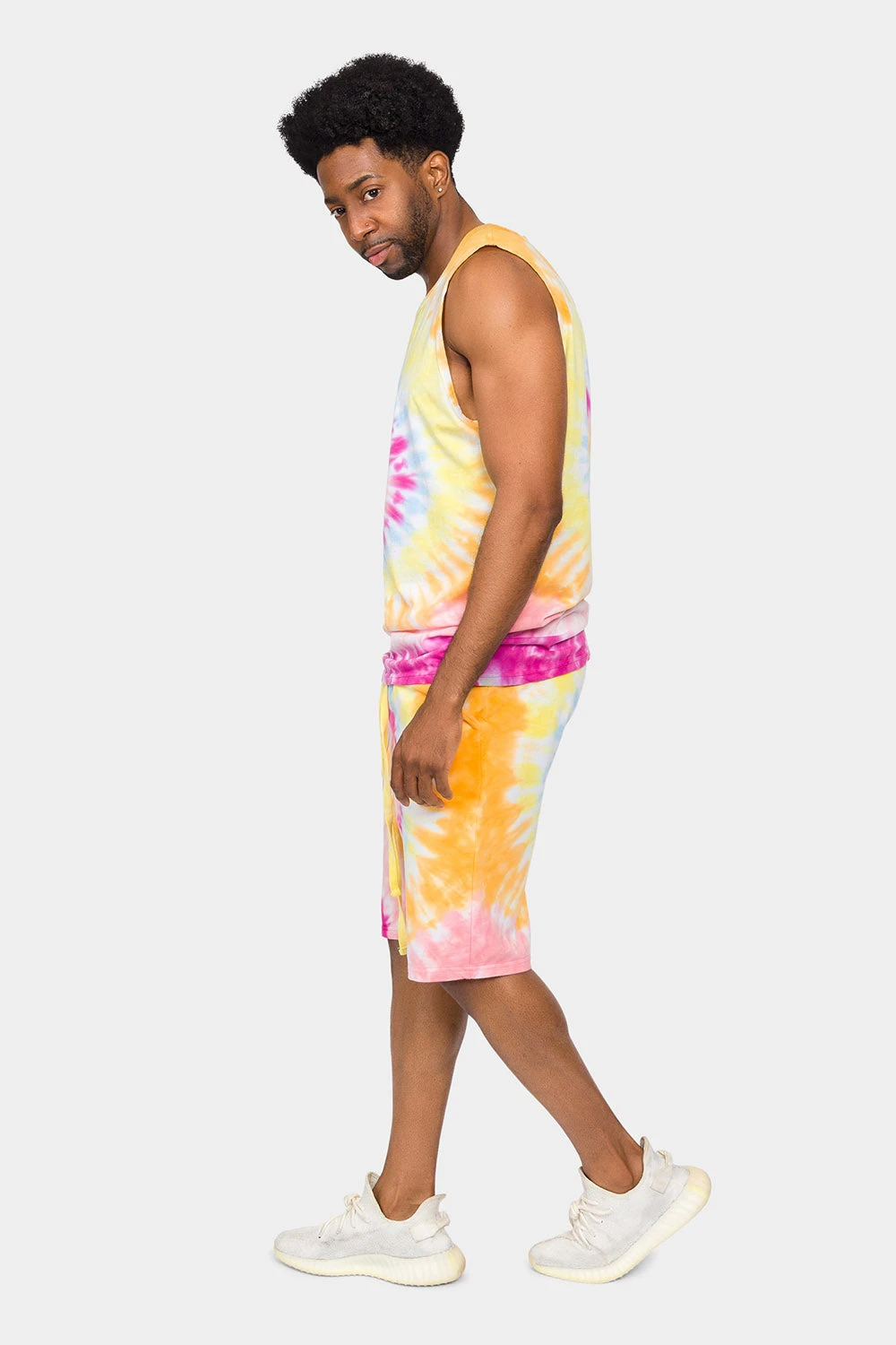 Pastel Contrast Swirl Tie Dye Cotton Tank Top Shorts Set 10 Pastel Contrast Swirl Tie Dye Cotton Tank Top Shorts Set - Image 8