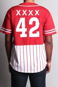 XXXX Pinstripe Block Baseball Jersey -Victorious BJ37 RED 3