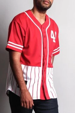 XXXX Pinstripe Block Baseball Jersey -Victorious BJ37 RED 4