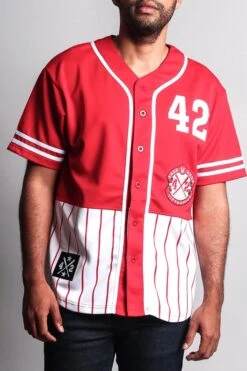 XXXX Pinstripe Block Baseball Jersey -Victorious BJ37 RED 5