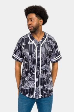 Essential Pinstripe Bandana Paisley Baseball Jersey 37 Essential Pinstripe Bandana Paisley Baseball Jersey -Victorious BJ51 BLK 1