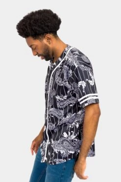 Essential Pinstripe Bandana Paisley Baseball Jersey 38 Essential Pinstripe Bandana Paisley Baseball Jersey -Victorious BJ51 BLK 2