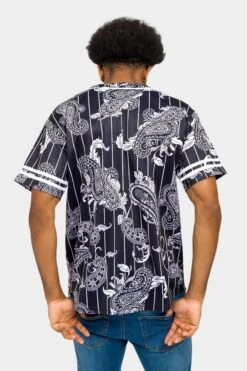 Essential Pinstripe Bandana Paisley Baseball Jersey 39 Essential Pinstripe Bandana Paisley Baseball Jersey -Victorious BJ51 BLK 3