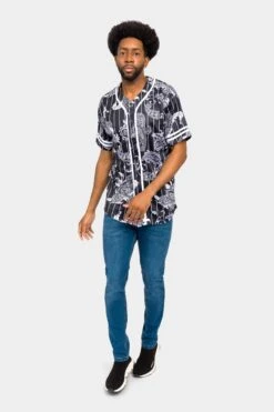 Essential Pinstripe Bandana Paisley Baseball Jersey 41 Essential Pinstripe Bandana Paisley Baseball Jersey -Victorious BJ51 BLK 5