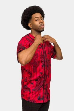 Essential Pinstripe Bandana Paisley Baseball Jersey 25 Essential Pinstripe Bandana Paisley Baseball Jersey -Victorious BJ51 RED 4
