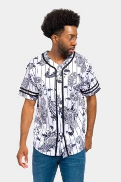 Essential Pinstripe Bandana Paisley Baseball Jersey 32 Essential Pinstripe Bandana Paisley Baseball Jersey -Victorious BJ51 WHT 1