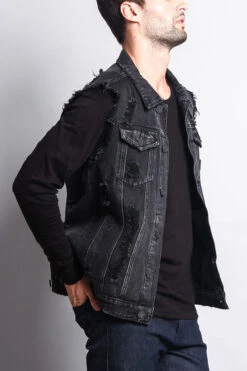 Essential Distressed Denim Vest -Victorious DK101 BLK 4