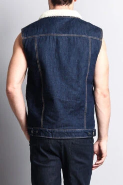 Faux Shearling Denim Vest -Victorious DK106 BLU 4