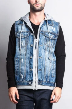 Layered Hooded Denim Vest -Victorious DK110 IND 1