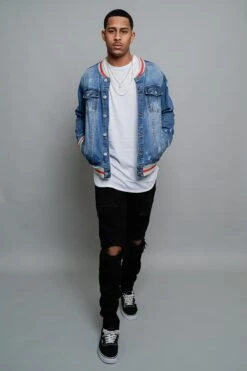 Striped Rib Denim Jacket -Victorious DK145 IND 5