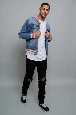 Striped Rib Denim Jacket -Victorious DK145 IND 6