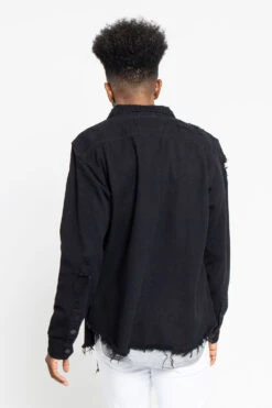 Distressed Denim Button Up Shirt Jacket -Victorious DK158 BLK 3 2a4cd2e1 3edf 4ed5 907e 99f8c3650469