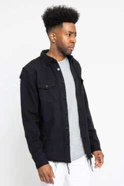 Distressed Denim Button Up Shirt Jacket -Victorious DK158 BLK 4 016207c7 dcb9 4172 92be eb589ae19625