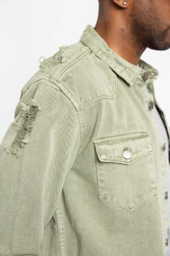 Distressed Denim Button Up Shirt Jacket -Victorious DK158 JAD 6 c5fbff5d d37a 476f 9657 2b14bfff770e