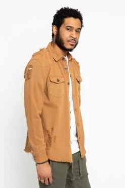 Distressed Denim Button Up Shirt Jacket -Victorious DK158 WHE 4 63b64416 7f88 46cb 82a0 74d5320926ce