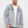 Hooded Distressed Denim Button Up Shirt -Victorious DK162 IND 1