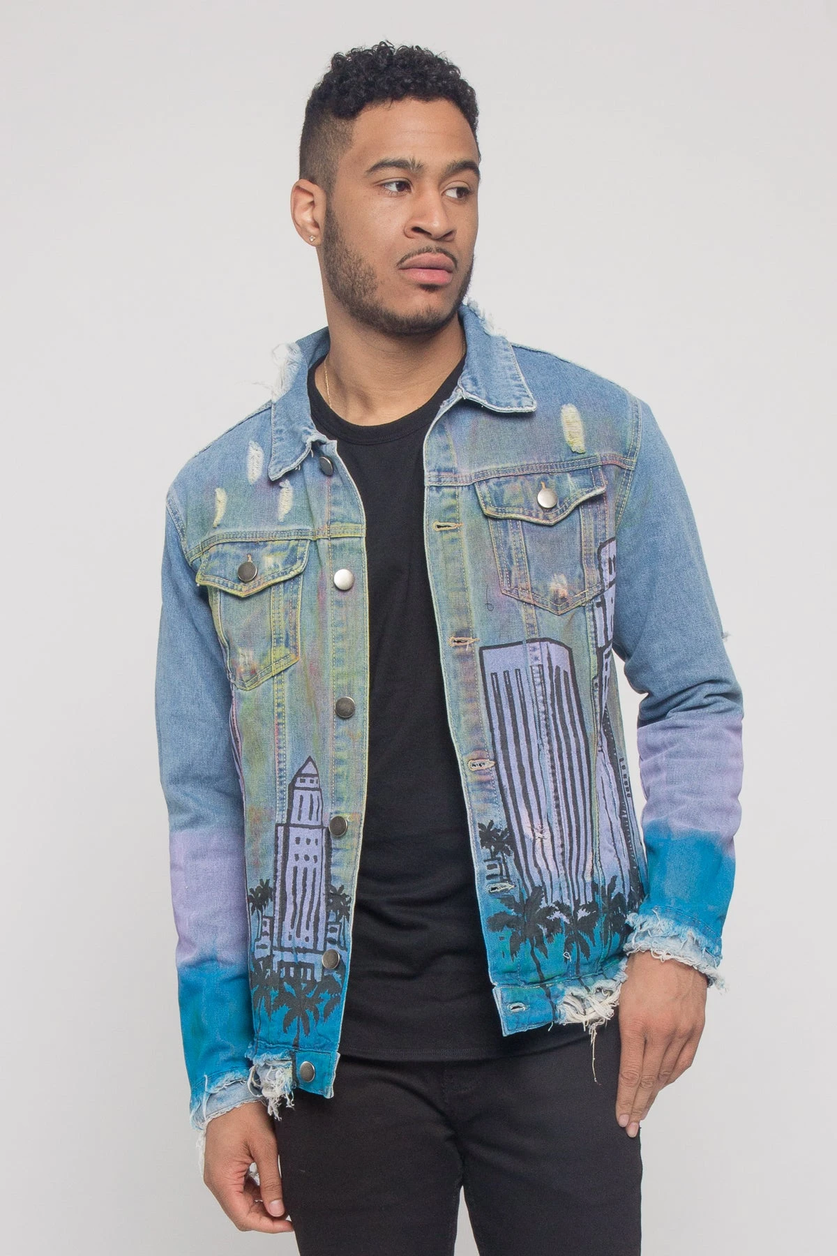 Distressed Airbrushed City Denim Jacket 3 Distressed Airbrushed City Denim Jacket