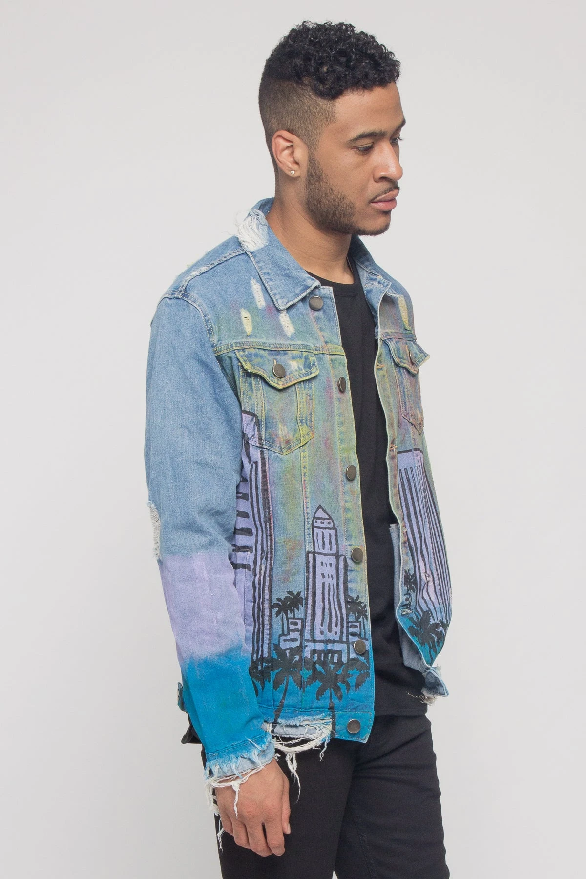 Distressed Airbrushed City Denim Jacket 6 Distressed Airbrushed City Denim Jacket - Image 4