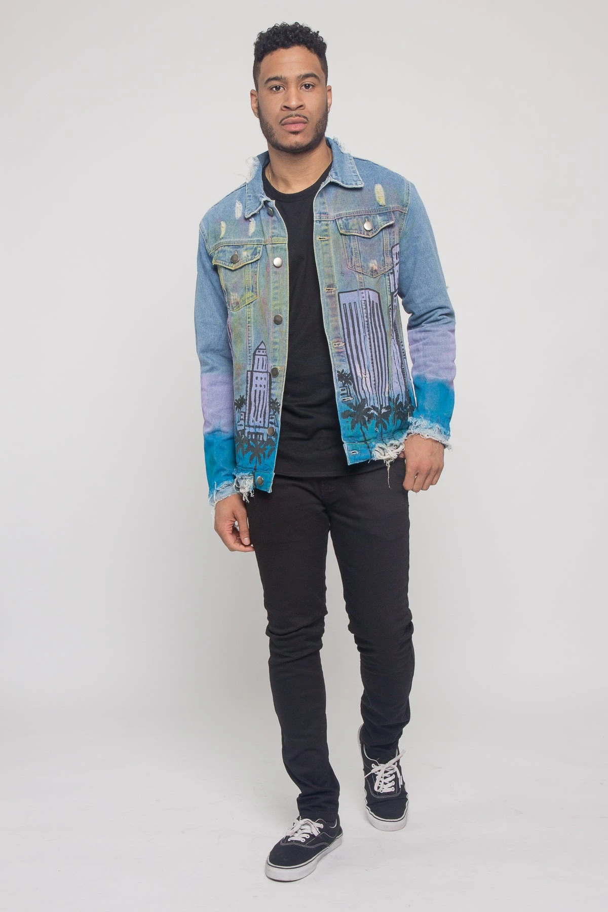 Distressed Airbrushed City Denim Jacket 7 Distressed Airbrushed City Denim Jacket - Image 5