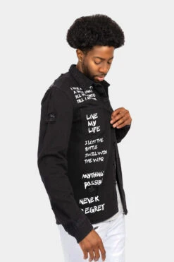 Who I Am Button Down Denim Shirt Jacket 15 Who I Am Button Down Denim Shirt Jacket -Victorious DK195 BLK 4