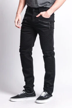 Quilted Biker Jeans -Victorious DL1032 BLK 2