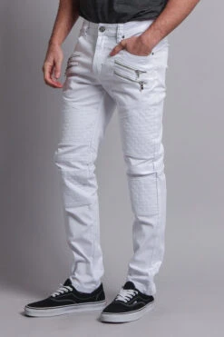 Quilted Biker Jeans -Victorious DL1032 WHT 2