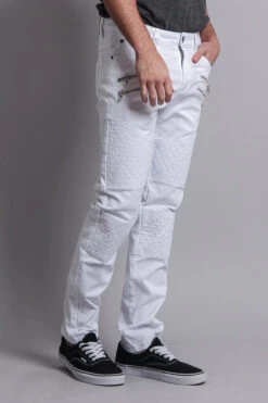 Quilted Biker Jeans -Victorious DL1032 WHT 4