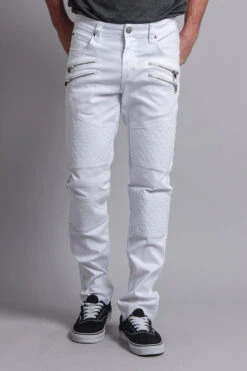 Quilted Biker Jeans -Victorious DL1032 WHT 5