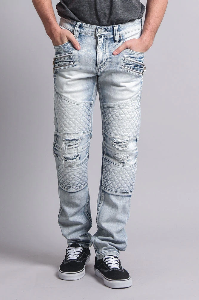 Quilted Ripped Washed Biker Jeans 3 Quilted Ripped Washed Biker Jeans