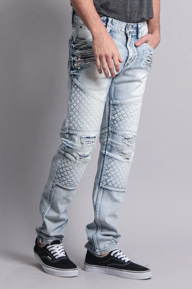 Quilted Ripped Washed Biker Jeans 6 Quilted Ripped Washed Biker Jeans - Image 4