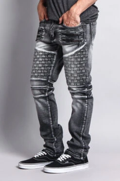 Basket Weave Biker Jeans -Victorious DL1042 BLK 2