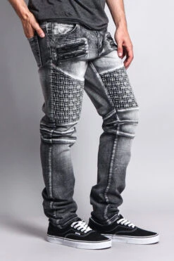 Basket Weave Biker Jeans -Victorious DL1042 BLK 4
