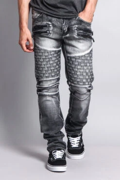 Basket Weave Biker Jeans -Victorious DL1042 BLK 5