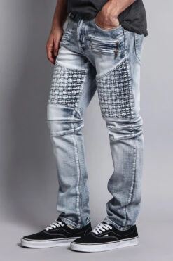 Basket Weave Biker Jeans -Victorious DL1042 ICE 2