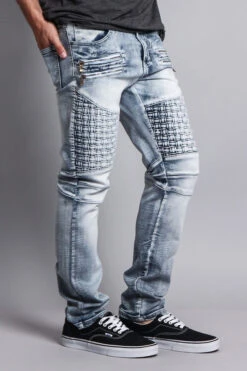 Basket Weave Biker Jeans -Victorious DL1042 ICE 4